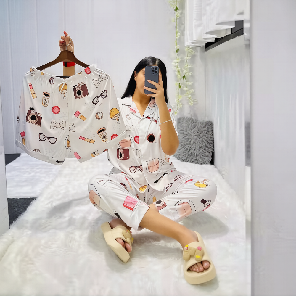 Luxe 3 Piece Nightwear Set - Shirt, Pajama & Shorts Sleepwear